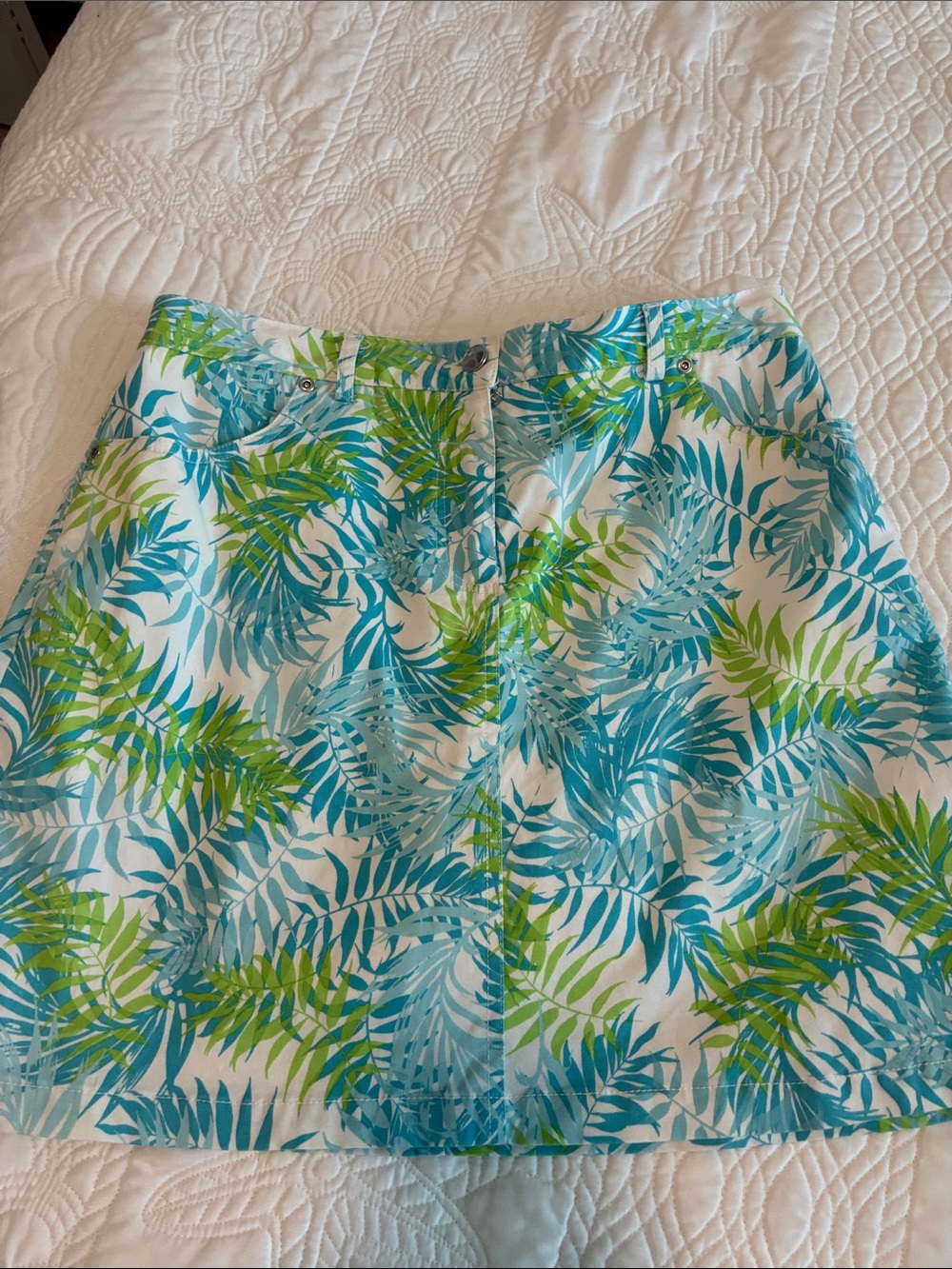 Hearts of Palm Tropical Leaf Print Skort in Teal & Lime